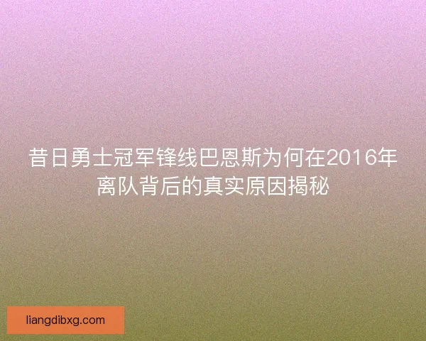 昔日勇士冠军锋线巴恩斯为何在2016年离队背后的真实原因揭秘
